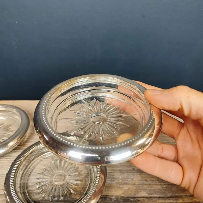 5 Dessous de verre en métal argenté & verre - Le palais des bricoles