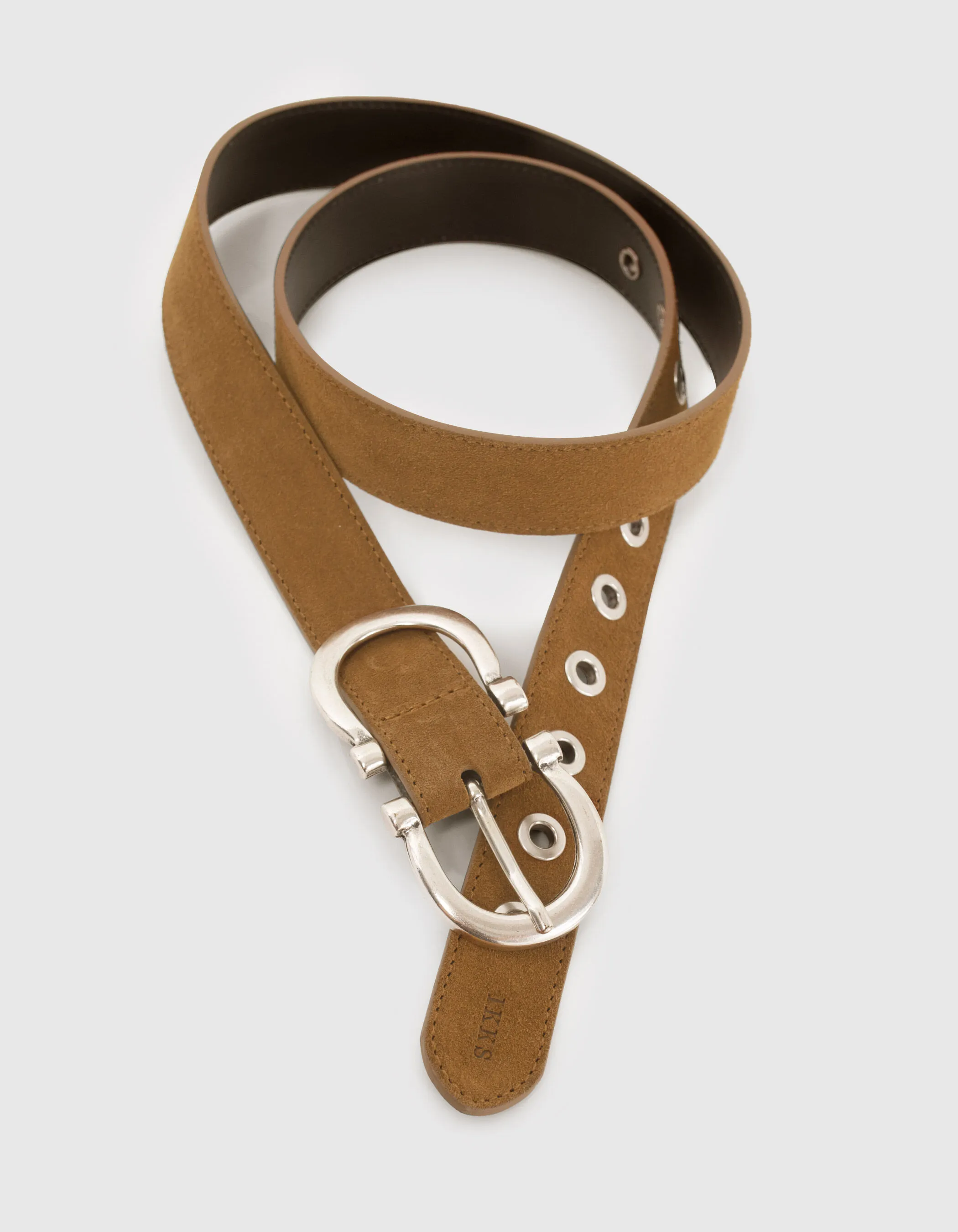 Ceinture cuir velours camel double boucle Femme