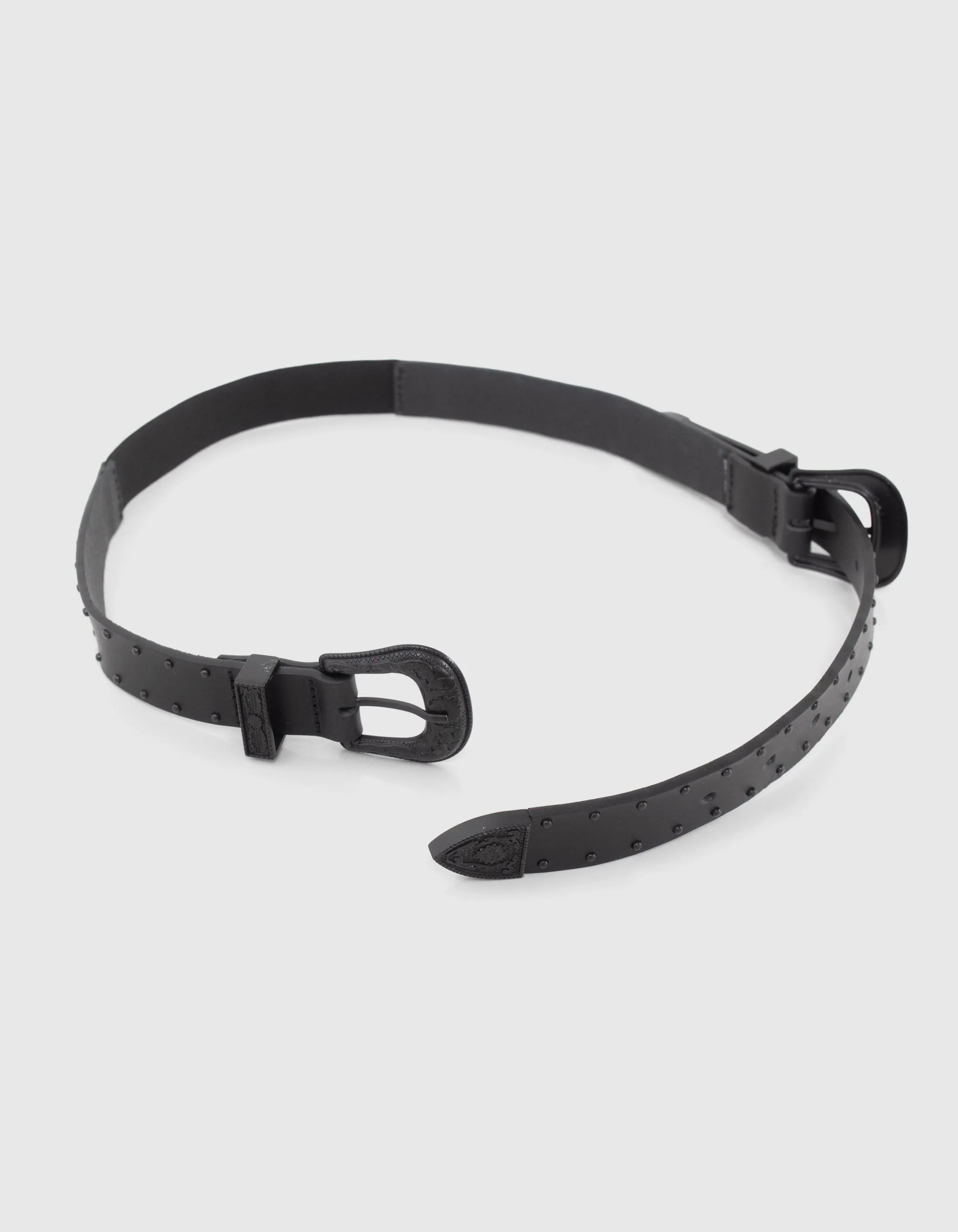 Ceinture noire cuir double boucle Western Femme