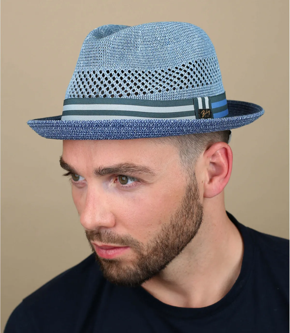 chapeau pork pie paille bleu - Berle navy heather Bailey : Headict