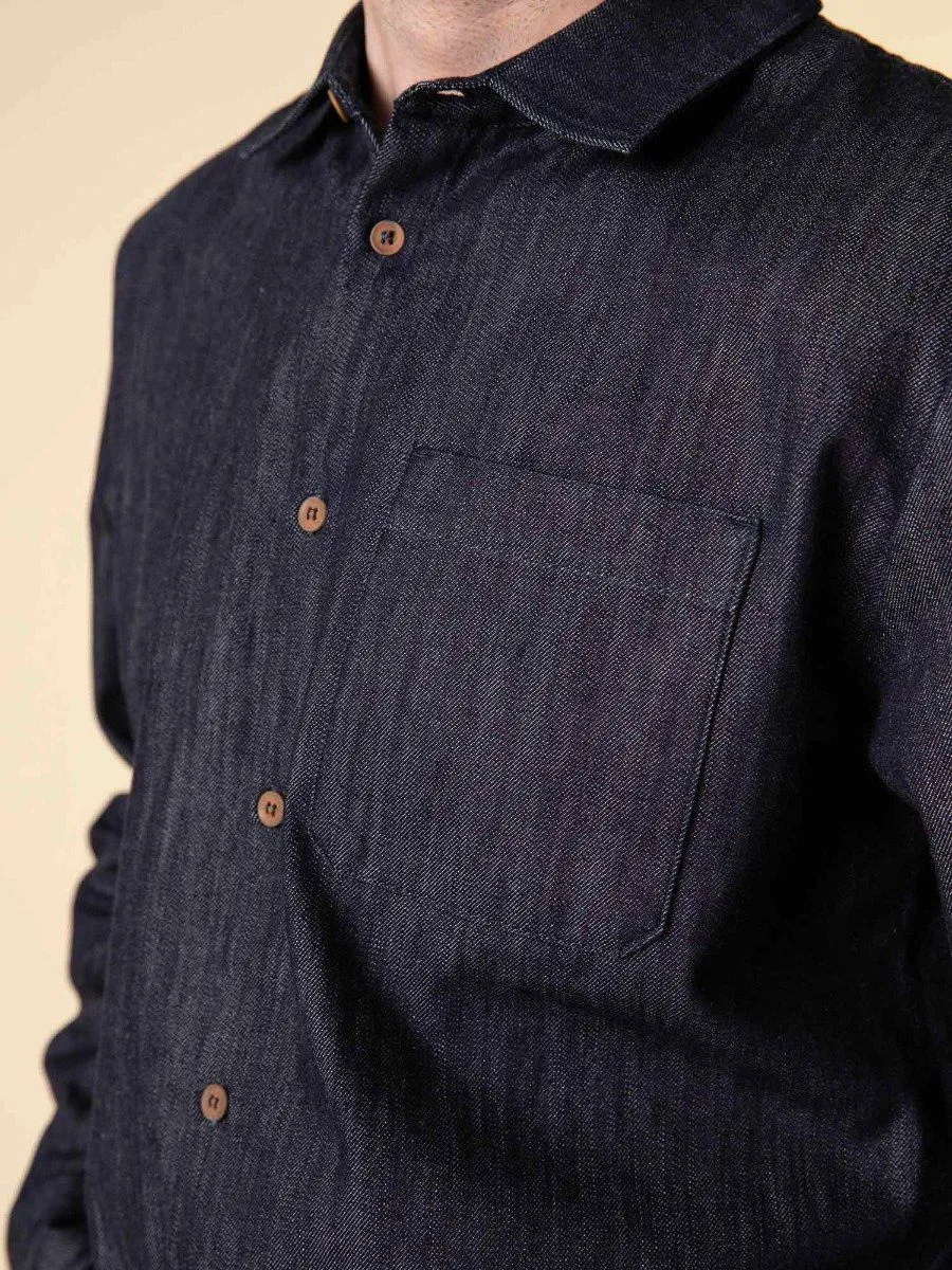 CHEMISE DENIM INDIGO 370  coton bio homme | 1083