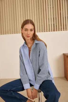 Chemise Pivoine vichy marine et rayures bleu ciel