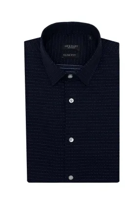 Chemise slim fit bleu marine micros dessins - Homme - GRESLEY