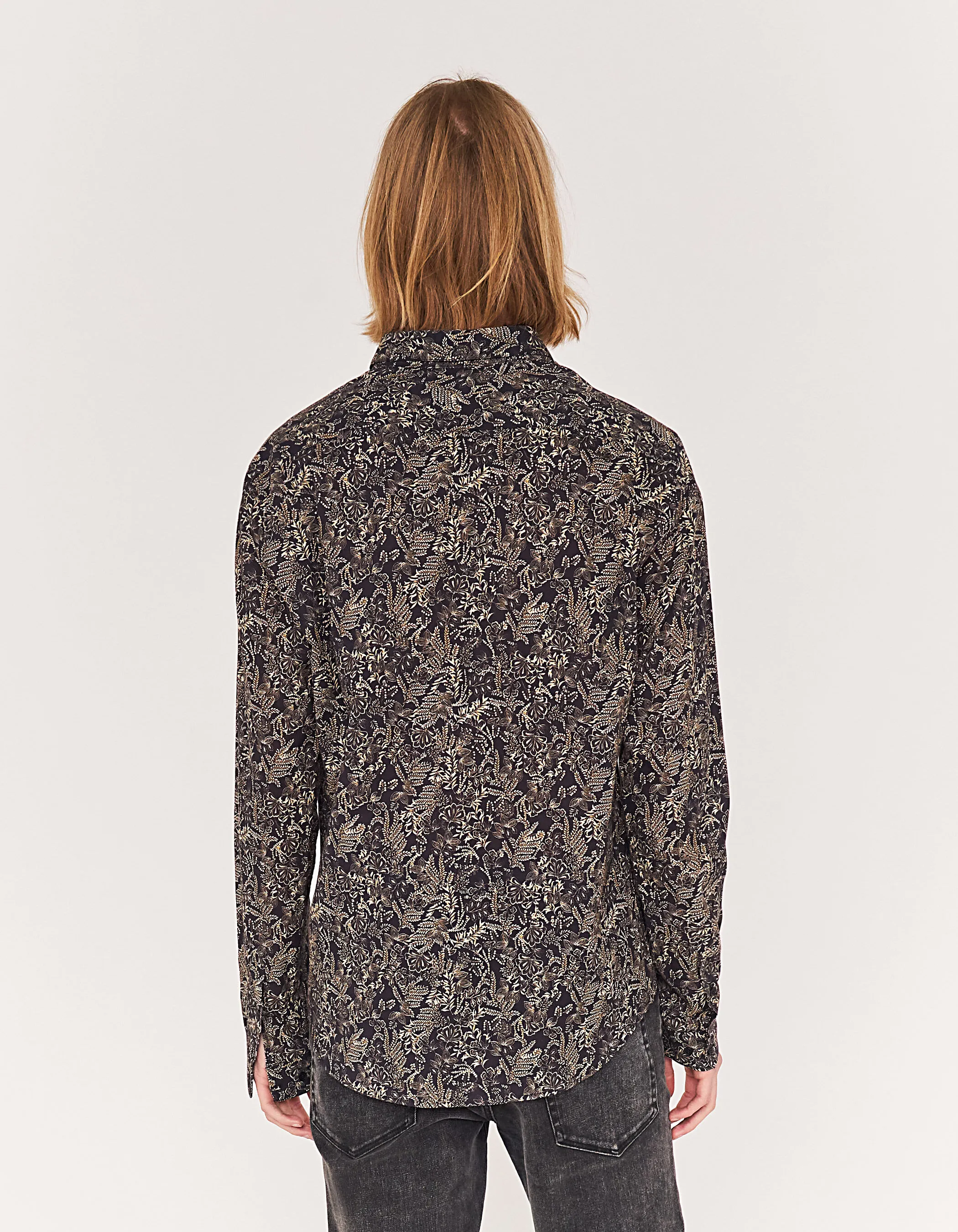 Chemise SLIM noire imprimé fleurs jaunes Homme