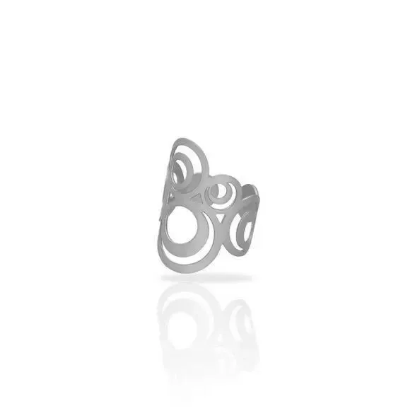 Grande bague argentée et fine artistique RAS