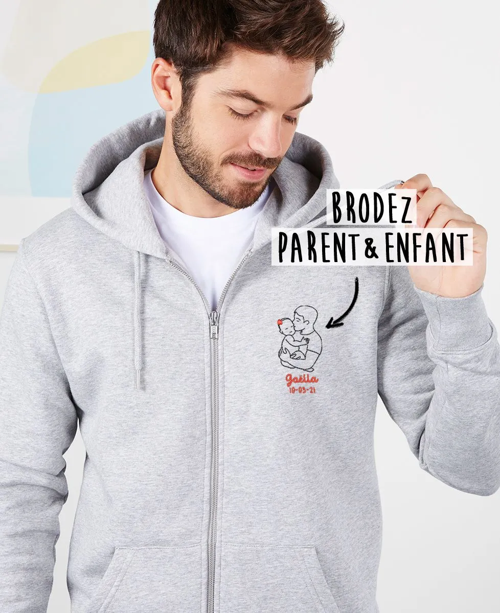 Hoodie zippé homme Parent et bébé brodé personnalisé