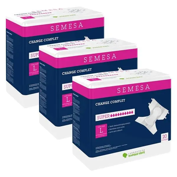Lot de 3 Marque Verte Semesa Change Complet Adulte Super Taille L 20 unités