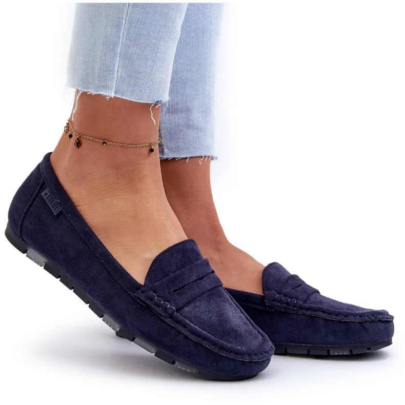 Mocassins en daim écologique pour femmes Big Star NN274931 système de mousse à mémoire de forme bleu marine