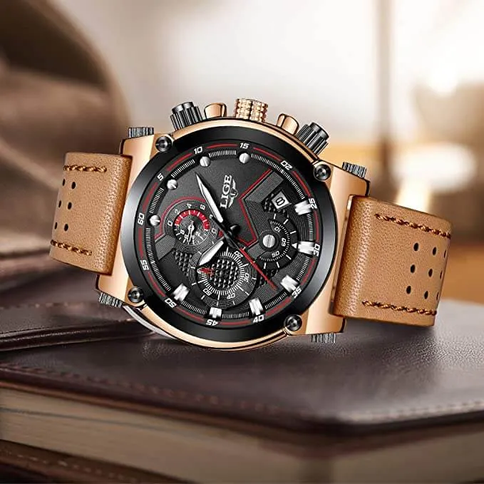 Montre-bracelet analogique en cuir pour hommes