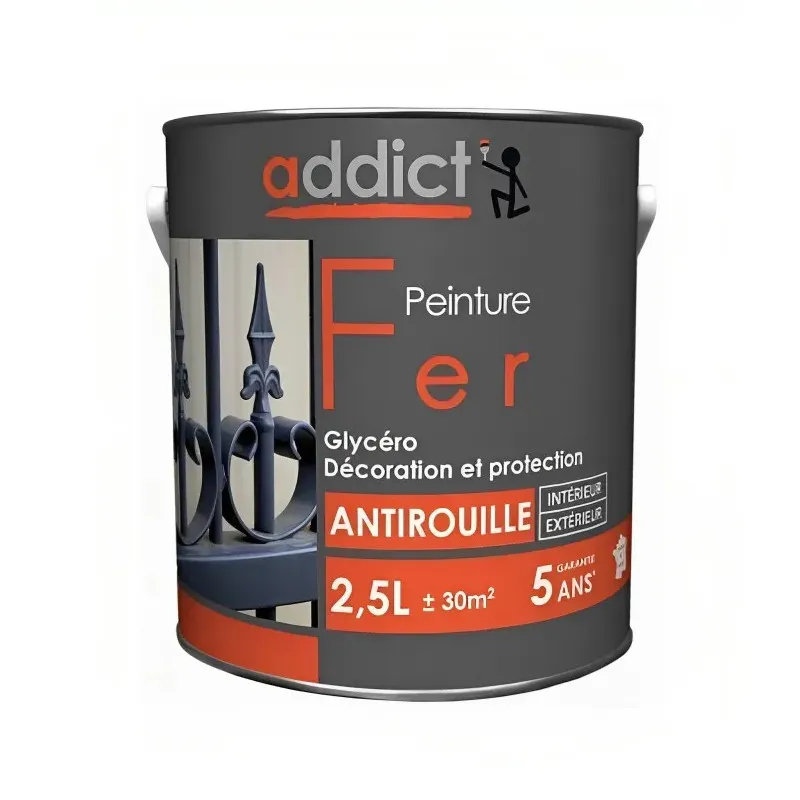 Peinture fer glycéro antirouille, noir profond, 2,5 litres intérieur et extérieur