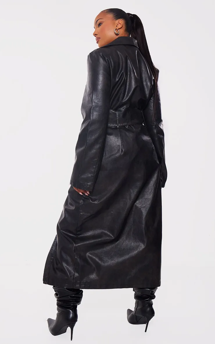 Plus Trench oversize en PU noir à ceinture