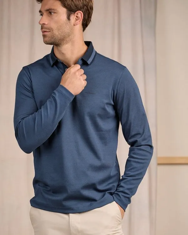 Polo micro motifs bleu 