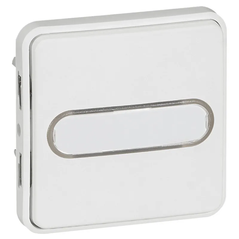 Poussoir NO lumineux avec porte étiquette Plexo composable IP55 10A blanc Artic antimicrobien (070733)