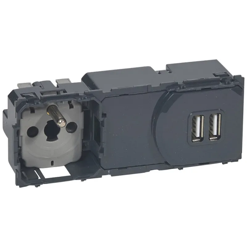 Prise de courant et chargeur double USB Type A 2,4A précâblées Céliane (067106)