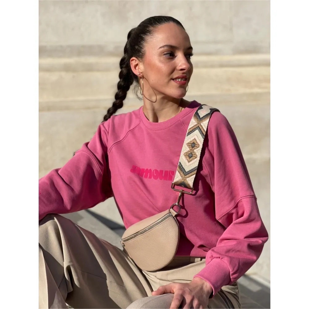 Sac banane en cuir avec bandoulière ethnique