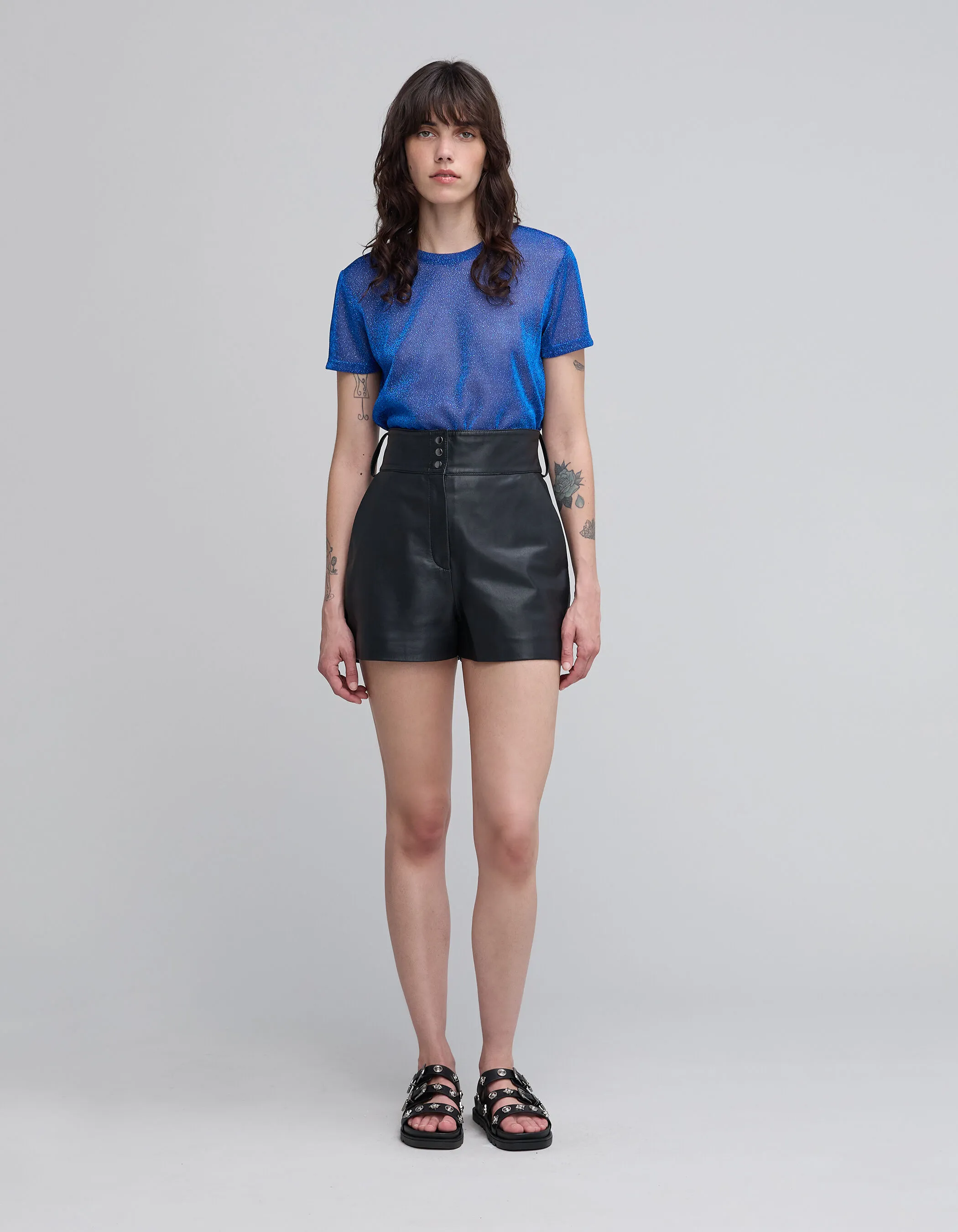 Tee-shirt cobalt lurex motif animalier Femme