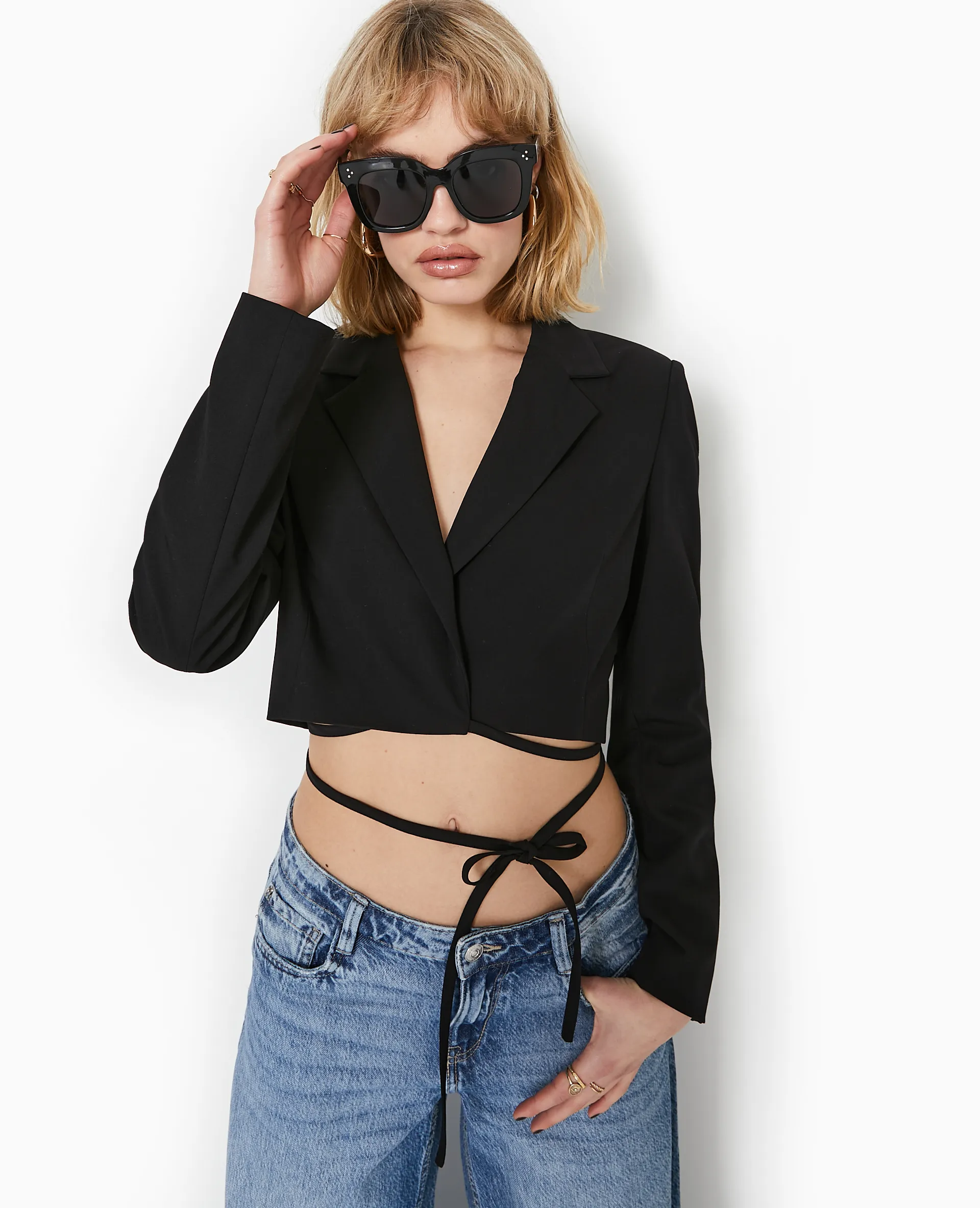 Veste cropped avec liens à nouer