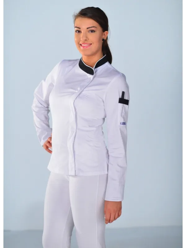 Veste de cuisine Femme Miss Chef blanche et noire