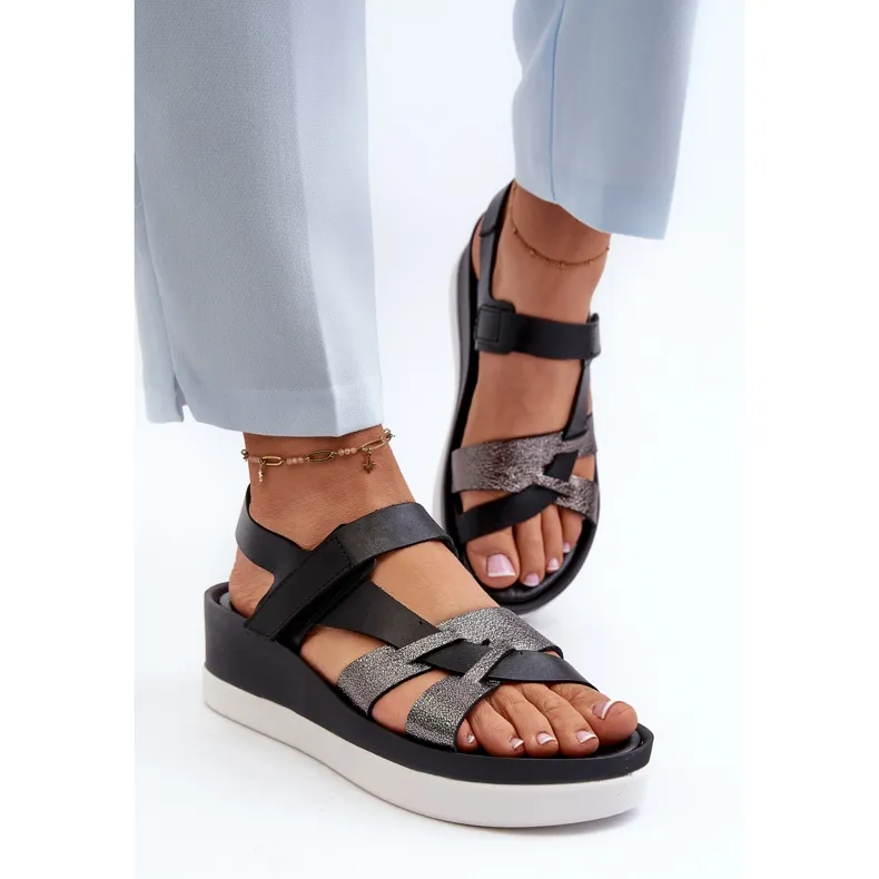 Zazoo 40397 Sandales en cuir pour femme sur la plateforme, noir le noir