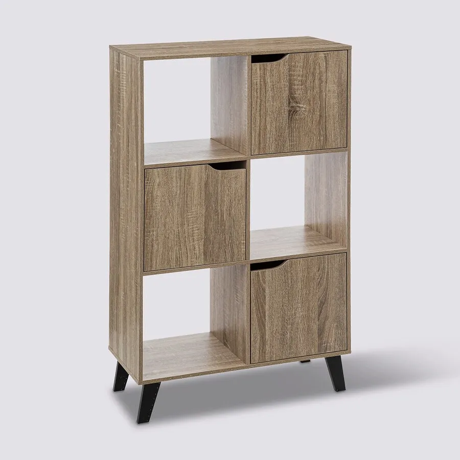 Étagère 6 cases porte, Effet bois naturel